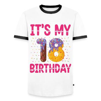 C’est mon 18e anniversaire | Saupoudrer des | à thème - T-shirt contrasté Homme - blanc/noir - Devant - AI Model Female 172 light (172cm) & AI Model Male 178 dark (178cm)