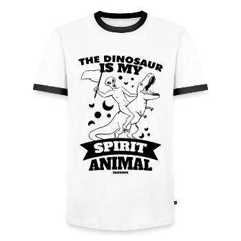 The Dinosaur Is My Spirit Animal - Men's Ringer Shirt - white/black - Front - AI Model Female 172 light (172cm) & AI Model Male 178 dark (178cm)