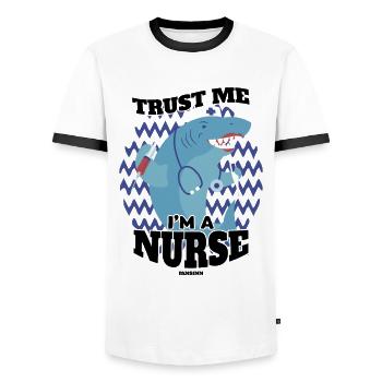 Trust Me I'm A Nurse - Men's Ringer Shirt - white/black - Front - AI Model Female 172 light (172cm) & AI Model Male 178 dark (178cm)
