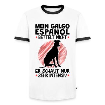 Galgo Espanol schaut sehr intensiv Windhund - Männer Kontrast-T-Shirt - Weiß/Schwarz - Vorne - AI Model Female 172 light (172cm) & AI Model Male 178 dark (178cm)