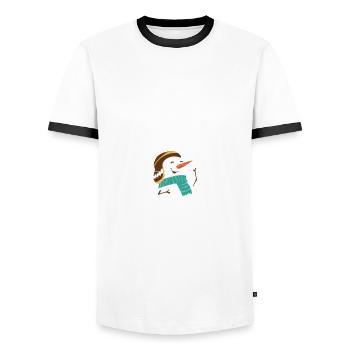 Urlaub mit dem Schneemann des Weihnachtsmanns - Männer Kontrast-T-Shirt - Weiß/Schwarz - Vorne - AI Model Female 172 light (172cm) & AI Model Male 178 dark (178cm)