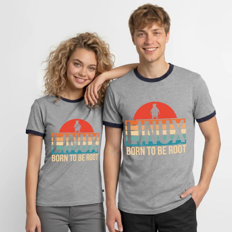 Linux Born To Be Root Penguin Nerd Coding Geek Men's Ringer Shirt