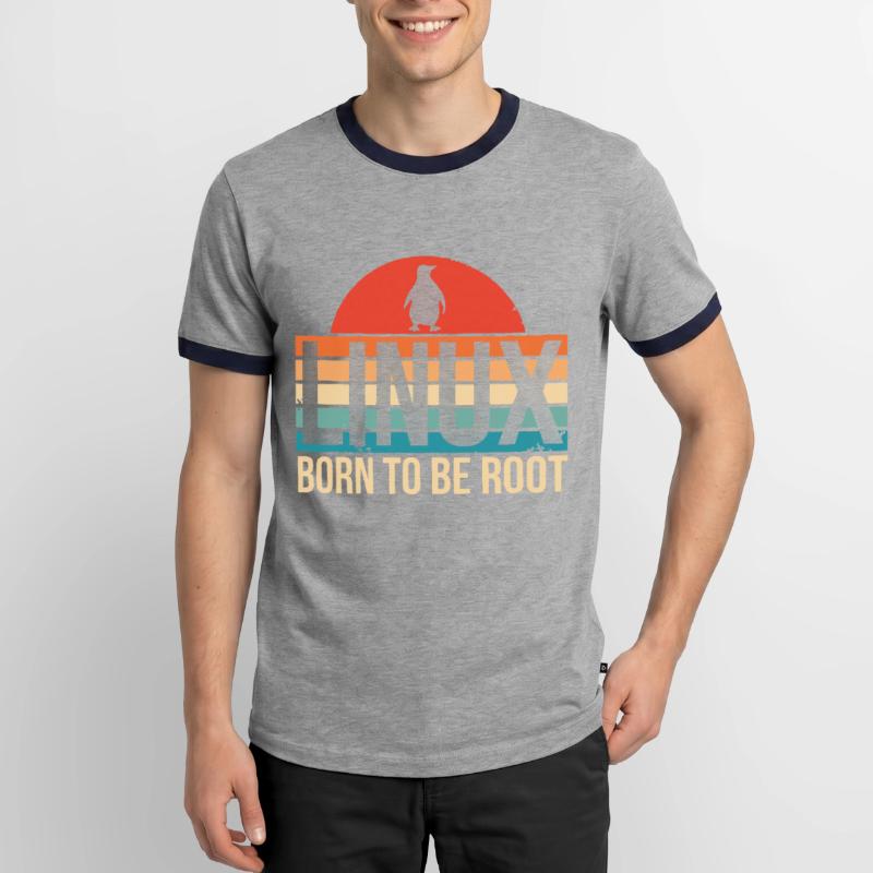 Linux Born To Be Root Penguin Nerd Coding Geek Men's Ringer Shirt
