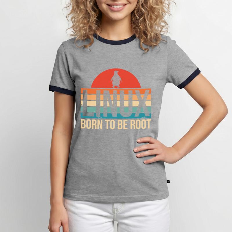 Linux Born To Be Root Penguin Nerd Coding Geek Men's Ringer Shirt