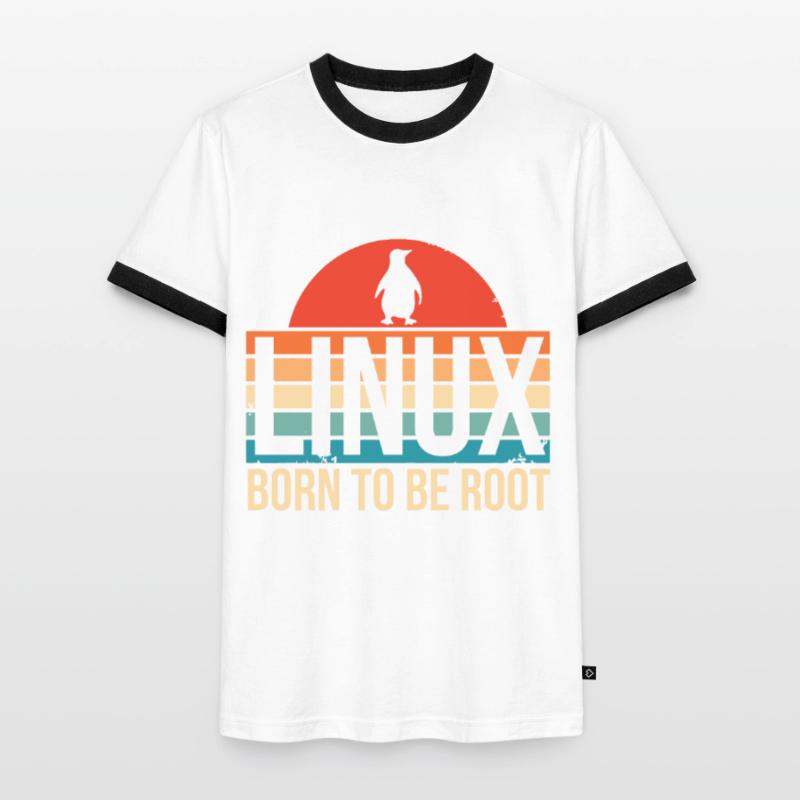 Linux Born To Be Root Penguin Nerd Coding Geek Men's Ringer Shirt