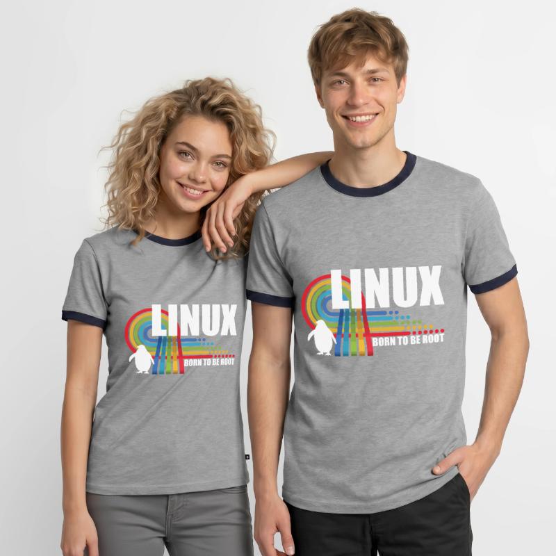 Born To Be Root Penguin Linux Nerd Coding Geek Men's Ringer Shirt