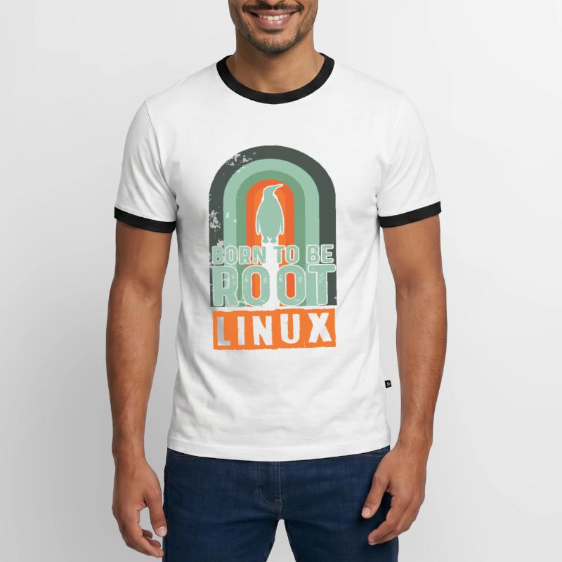 Born To Be Root Retro Linux Nerd Coding Geek Men's Ringer Shirt