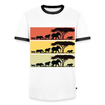 Safari Africa Retro Lion Giraffe Elephants - Men's Ringer Shirt - white/black - Front - AI Model Female 172 light (172cm) & AI Model Male 178 dark (178cm)