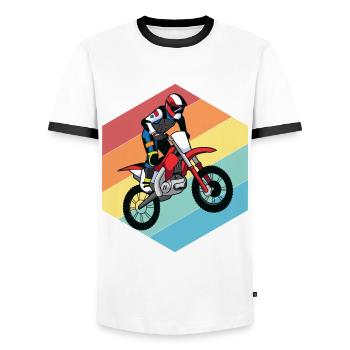 Motorcycle Retro Race Motocross Offroad - Men's Ringer Shirt - white/black - Front - AI Model Female 172 light (172cm) & AI Model Male 178 dark (178cm)