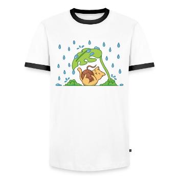 Stubentiger Regentropfen Katze Miau - Männer Kontrast-T-Shirt - Weiß/Schwarz - Vorne - AI Model Female 172 light (172cm) & AI Model Male 178 dark (178cm)
