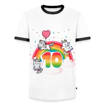 10th Birthday Dabbing Llama Unicorn Sloth | 10th - Men's Ringer Shirt - white/black - Front - AI Model Female 172 light (172cm) & AI Model Male 178 dark (178cm)