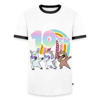 10. Geburtstag Dabbing Llama Einhorn Faultier | - Männer Kontrast-T-Shirt - Weiß/Schwarz - Vorne - AI Model Female 172 light (172cm) & AI Model Male 178 dark (178cm)