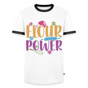 Mehl Power | Bäcker Shirt | Backen Tshirt | - Männer Kontrast-T-Shirt - Weiß/Schwarz - Vorne - AI Model Female 172 light (172cm) & AI Model Male 178 dark (178cm)