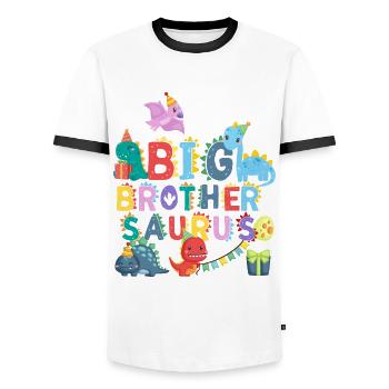 Grand frère Saurus | Tshirt de dinosaure Rawr | - T-shirt contrasté Homme - blanc/noir - Devant - AI Model Female 172 light (172cm) & AI Model Male 178 dark (178cm)