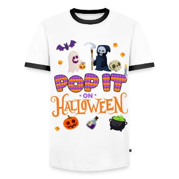 Pop Halloween | Halloween Costume | Halloween - Men's Ringer Shirt - white/black - Front - AI Model Female 172 light (172cm) & AI Model Male 178 dark (178cm)