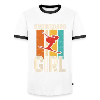Snowboard Girl Winter Sports Snowboarder Sport - Men's Ringer Shirt - white/black - Front - AI Model Female 172 light (172cm) & AI Model Male 178 dark (178cm)