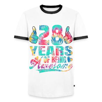 28e anniversaire ou anniversaire 28 ans d’existence - T-shirt contrasté Homme - blanc/noir - Devant - AI Model Female 172 light (172cm) & AI Model Male 178 dark (178cm)