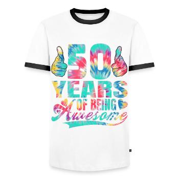 50th birthday or anniversary 50 years of being - Men's Ringer Shirt - white/black - Front - AI Model Female 172 light (172cm) & AI Model Male 178 dark (178cm)