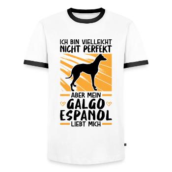 Mein Galgo Espanol liebt mich - Männer Kontrast-T-Shirt - Weiß/Schwarz - Vorne - AI Model Female 172 light (172cm) & AI Model Male 178 dark (178cm)