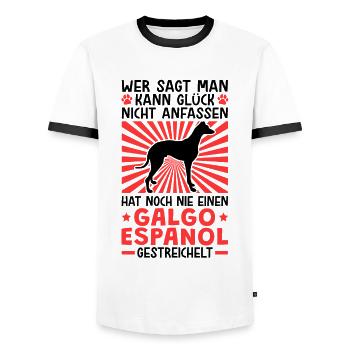 Einen Galgo Espanol streicheln Windhund - Männer Kontrast-T-Shirt - Weiß/Schwarz - Vorne - AI Model Female 172 light (172cm) & AI Model Male 178 dark (178cm)