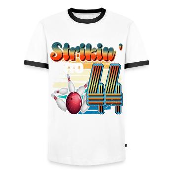 Strikin' Into 44 Bowling Bowler Feier Zum 44. - Männer Kontrast-T-Shirt - Weiß/Schwarz - Vorne - AI Model Female 172 light (172cm) & AI Model Male 178 dark (178cm)