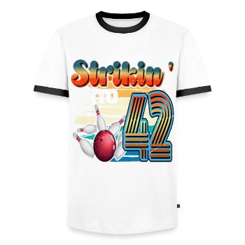 Strikin' Into 42 Bowling Bowler 42. Geburtstag - Männer Kontrast-T-Shirt - Weiß/Schwarz - Vorne - AI Model Female 172 light (172cm) & AI Model Male 178 dark (178cm)