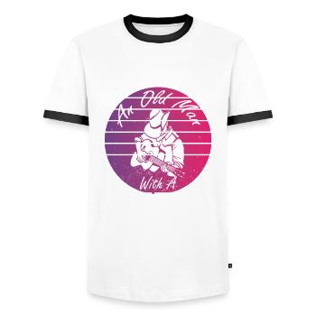 Guitare avec vieil homme Guitariste Musicien Rock - T-shirt contrasté Homme - blanc/noir - Devant - AI Model Female 172 light (172cm) & AI Model Male 178 dark (178cm)