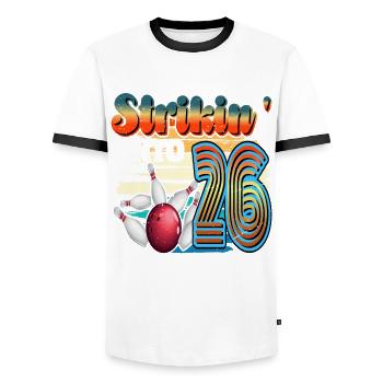 Strikin' Into 26 Bowling Bowler Feier Zum 26. - Männer Kontrast-T-Shirt - Weiß/Schwarz - Vorne - AI Model Female 172 light (172cm) & AI Model Male 178 dark (178cm)