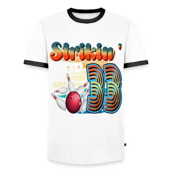 Strikin' Into 33 Bowling Bowler Feier Zum 33. - Männer Kontrast-T-Shirt - Weiß/Schwarz - Vorne - AI Model Female 172 light (172cm) & AI Model Male 178 dark (178cm)