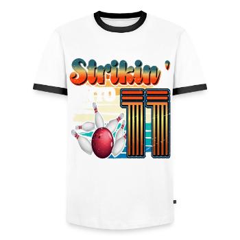Strikin' Into 11 Bowling Bowler 11. Geburtstag - Männer Kontrast-T-Shirt - Weiß/Schwarz - Vorne - AI Model Female 172 light (172cm) & AI Model Male 178 dark (178cm)