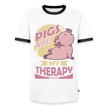 Pig - Men's Ringer Shirt - white/black - Front - AI Model Female 172 light (172cm) & AI Model Male 178 dark (178cm)