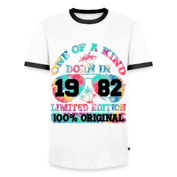 Unique Born 1982 Édition Limitée - T-shirt contrasté Homme - blanc/noir - Devant - AI Model Female 172 light (172cm) & AI Model Male 178 dark (178cm)