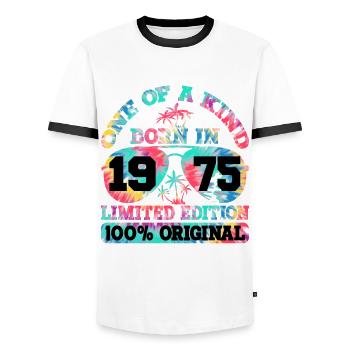 Unique Né en 1975 Édition Limitée - T-shirt contrasté Homme - blanc/noir - Devant - AI Model Female 172 light (172cm) & AI Model Male 178 dark (178cm)