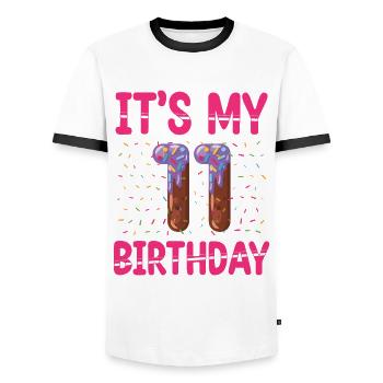 C’est mon 11e anniversaire | Saupoudrer des | à thème - T-shirt contrasté Homme - blanc/noir - Devant - AI Model Female 172 light (172cm) & AI Model Male 178 dark (178cm)
