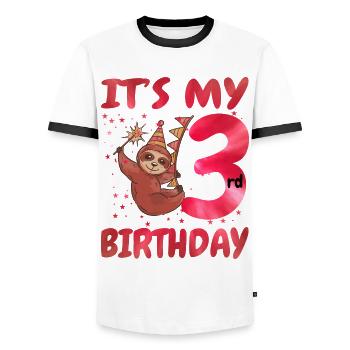3rd Birthday Cute Sloth Party Hut Themed Birthday - Männer Kontrast-T-Shirt - Weiß/Schwarz - Vorne - AI Model Female 172 light (172cm) & AI Model Male 178 dark (178cm)