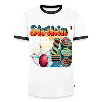 Strikin' Into 48 Bowling Bowler 48. Geburtstag - Männer Kontrast-T-Shirt - Weiß/Schwarz - Vorne - AI Model Female 172 light (172cm) & AI Model Male 178 dark (178cm)