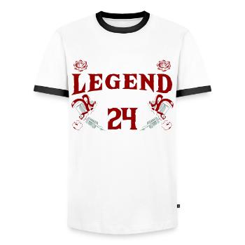 Cette encre légendaire tourne 24 Fantastic 24. - T-shirt contrasté Homme - blanc/noir - Devant - AI Model Female 172 light (172cm) & AI Model Male 178 dark (178cm)