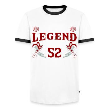 Cette légende de l’encre tourne 52 Fantastic 52. - T-shirt contrasté Homme - blanc/noir - Devant - AI Model Female 172 light (172cm) & AI Model Male 178 dark (178cm)