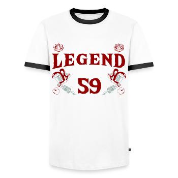 Cette légende de l’encre fête ses 59 ans - T-shirt contrasté Homme - blanc/noir - Devant - AI Model Female 172 light (172cm) & AI Model Male 178 dark (178cm)