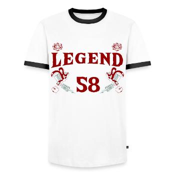 This Ink Legend Will Be 58 Awesome 58th Birthday - Men's Ringer Shirt - white/black - Front - AI Model Female 172 light (172cm) & AI Model Male 178 dark (178cm)