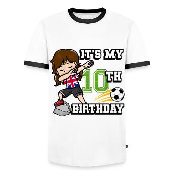 Football girl c’est mon drapeau de 10e anniversaire - T-shirt contrasté Homme - blanc/noir - Devant - AI Model Female 172 light (172cm) & AI Model Male 178 dark (178cm)