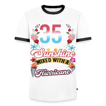 35 years of sunshine mixed with a small - Men's Ringer Shirt - white/black - Front - AI Model Female 172 light (172cm) & AI Model Male 178 dark (178cm)