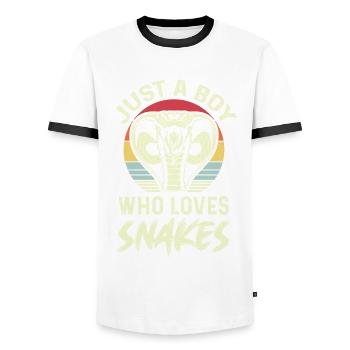 Junge liebt Schlangen Kobra Schlange Boa - Männer Kontrast-T-Shirt - Weiß/Schwarz - Vorne - AI Model Female 172 light (172cm) & AI Model Male 178 dark (178cm)