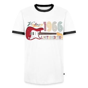 Vintage 1966 Édition Limitée 56ème anniversaire | - T-shirt contrasté Homme - blanc/noir - Devant - AI Model Female 172 light (172cm) & AI Model Male 178 dark (178cm)
