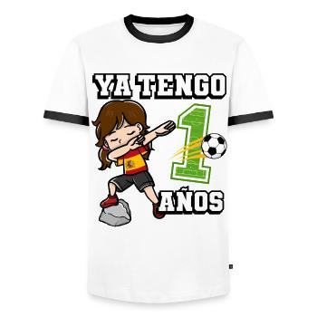 Football Girl C’est mon 1 anniversaire espagnol - T-shirt contrasté Homme - blanc/noir - Devant - AI Model Female 172 light (172cm) & AI Model Male 178 dark (178cm)