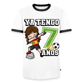 Football girl it's my 7th birthday Spanish - Men's Ringer Shirt - white/black - Front - AI Model Female 172 light (172cm) & AI Model Male 178 dark (178cm)