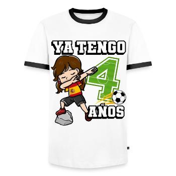 Football girl c’est mon 8ème anniversaire espagnol - T-shirt contrasté Homme - blanc/noir - Devant - AI Model Female 172 light (172cm) & AI Model Male 178 dark (178cm)
