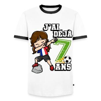 Football Girl It Is My 7th Birthday - Men's Ringer Shirt - white/black - Front - AI Model Female 172 light (172cm) & AI Model Male 178 dark (178cm)