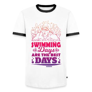 Schwimmen - Männer Kontrast-T-Shirt - Weiß/Schwarz - Vorne - AI Model Female 172 light (172cm) & AI Model Male 178 dark (178cm)