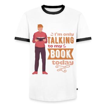 Je ne parle qu’à mon livre aujourd’hui - T-shirt contrasté Homme - blanc/noir - Devant - AI Model Female 172 light (172cm) & AI Model Male 178 dark (178cm)
